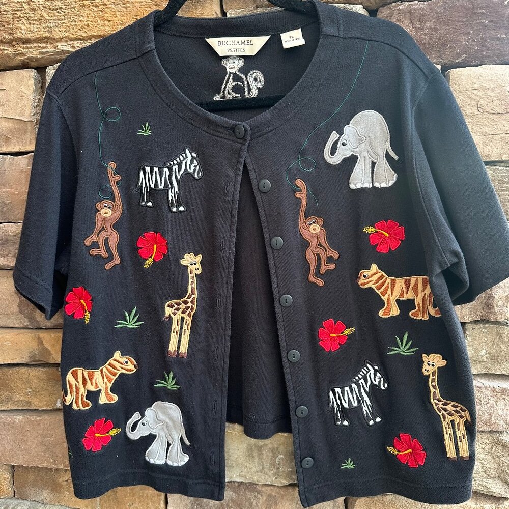 Vintage Bechamel Petites Embroidered Animal Button Up Size PL